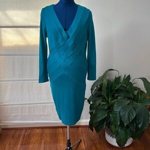 Calvin Klein Teal Long Sleeve Body Con Knit Dress